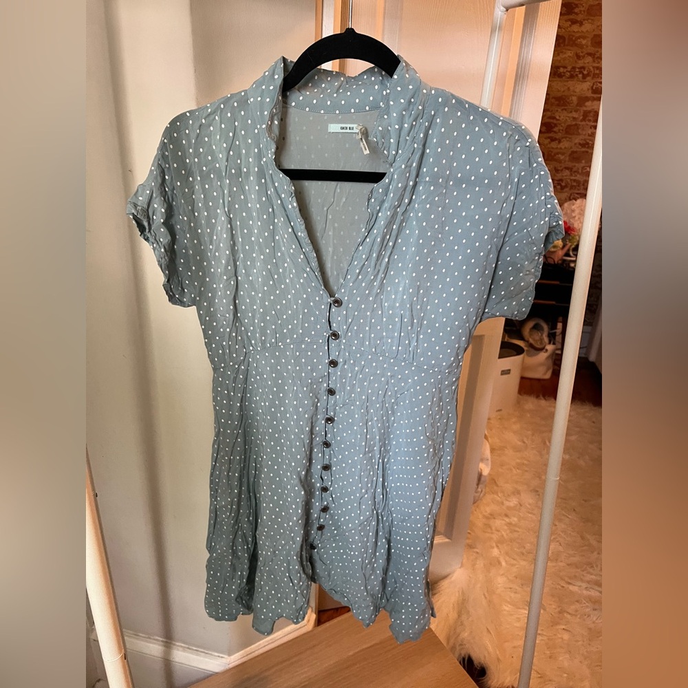 Kimchi Blue Gray Polka Dot Button-Up Dress